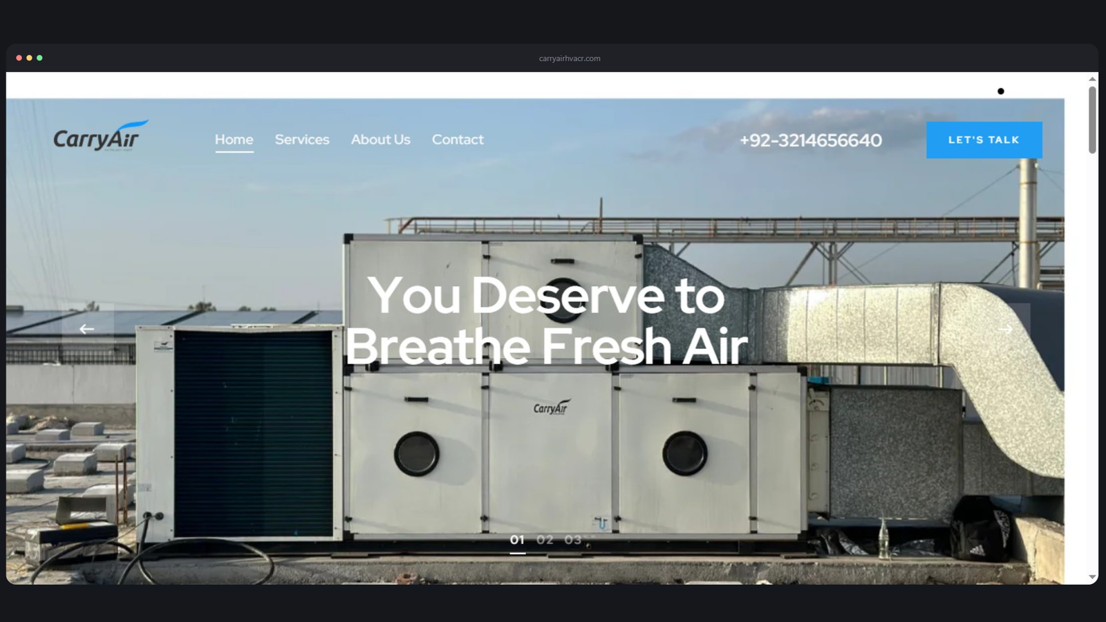 CarryAir HVACR website screenshot
