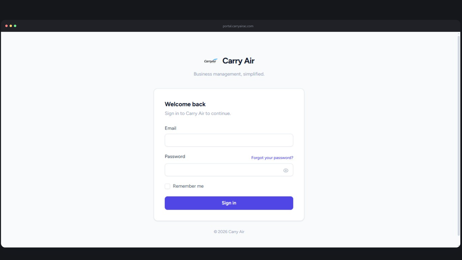 Carry Air Portal website screenshot