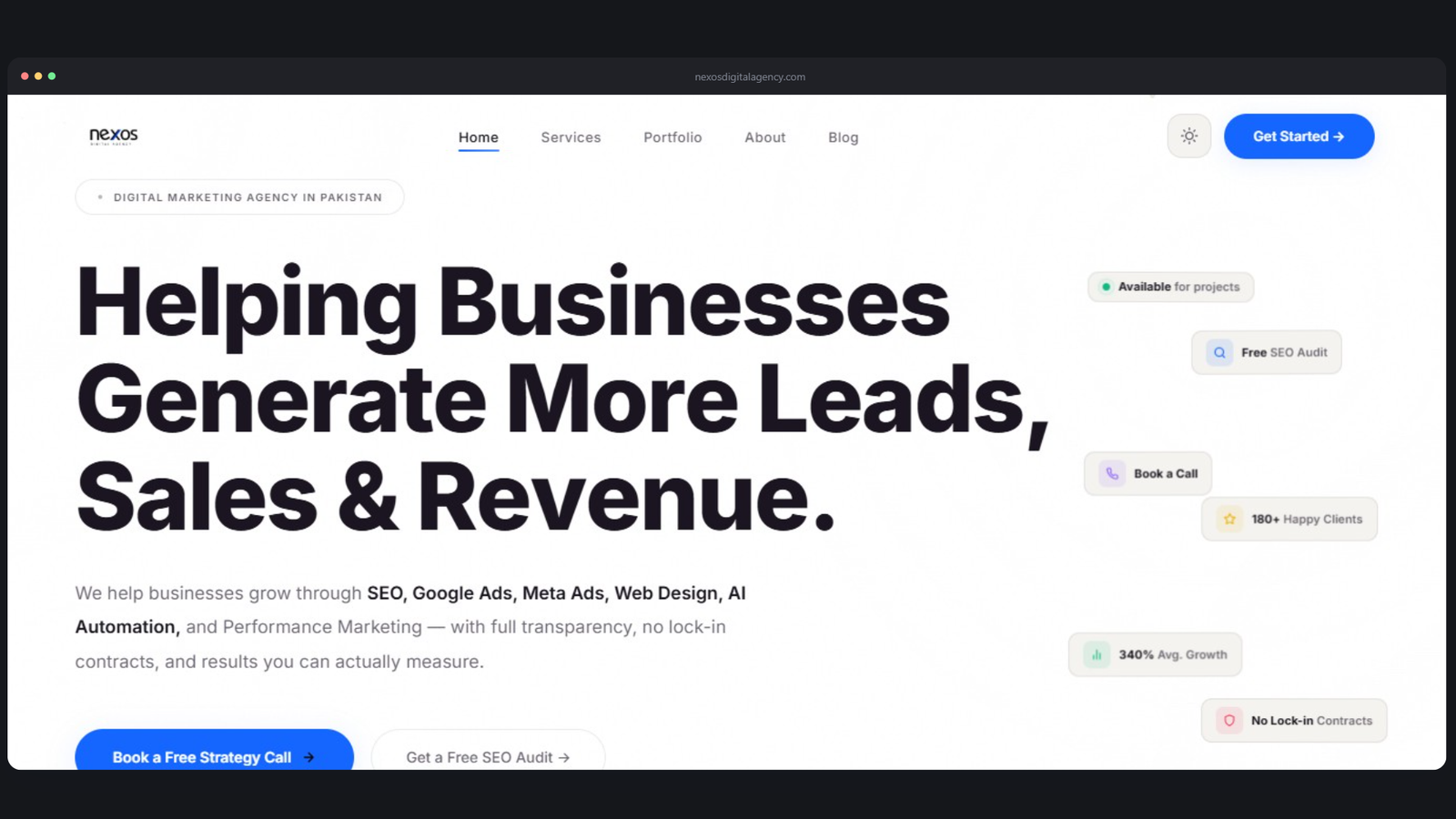 Nexos Digital Agency website screenshot